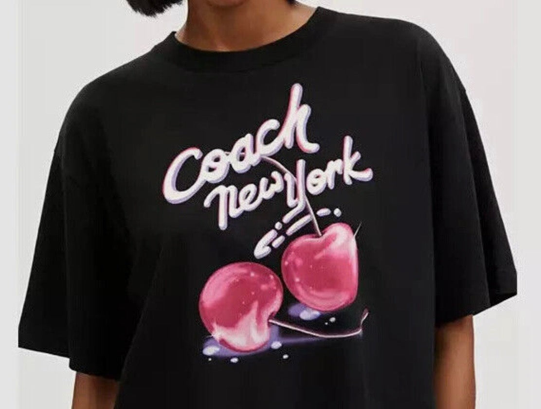 Coach Women Airbrushed Cherry Organic Cotton Cropped T Shirt (CQ841) - SALE