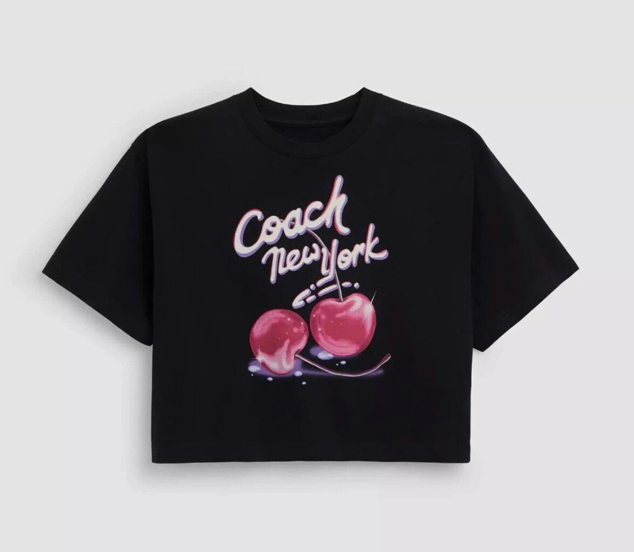 Coach Women Airbrushed Cherry Organic Cotton Cropped T Shirt (CQ841) - SALE
