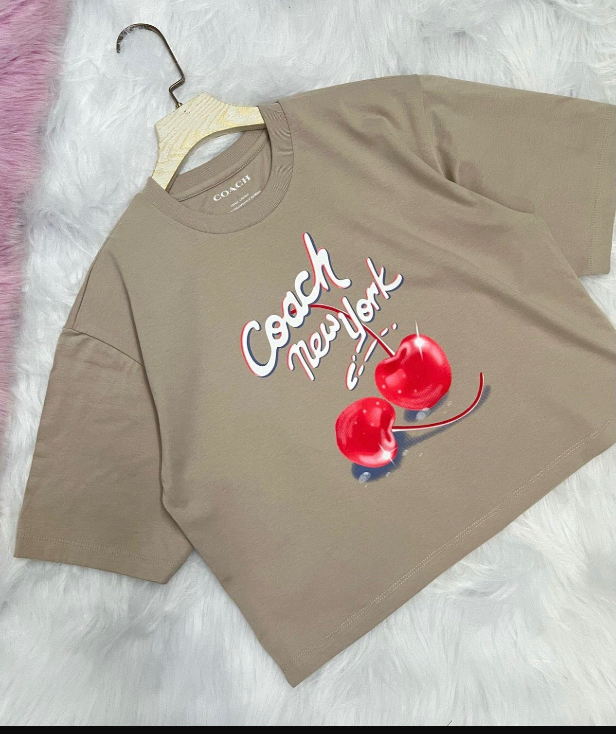 Coach Women Airbrushed Cherry Organic Cotton Cropped T Shirt (CQ841) - SALE