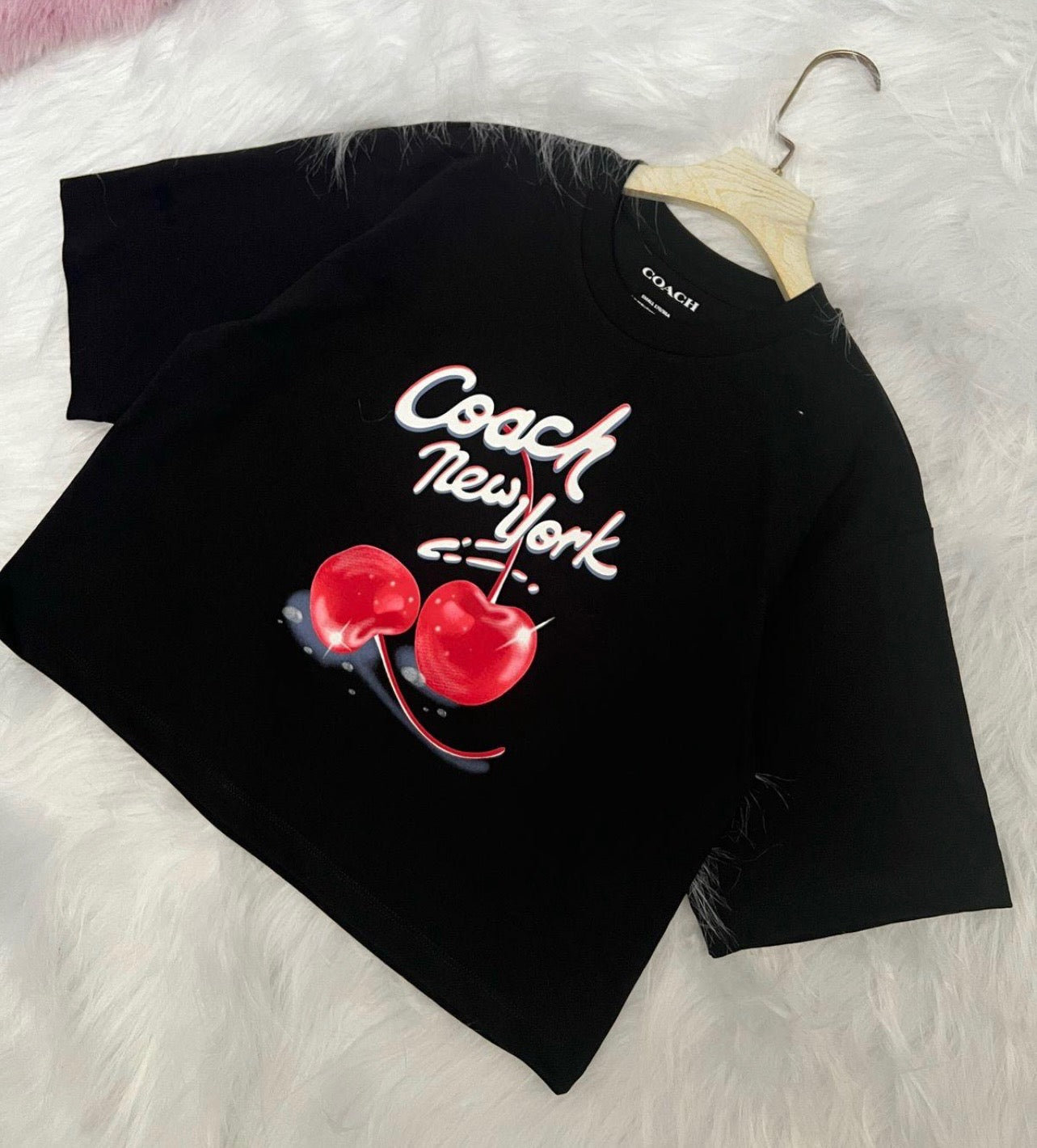 Coach Women Airbrushed Cherry Organic Cotton Cropped T Shirt (CQ841)