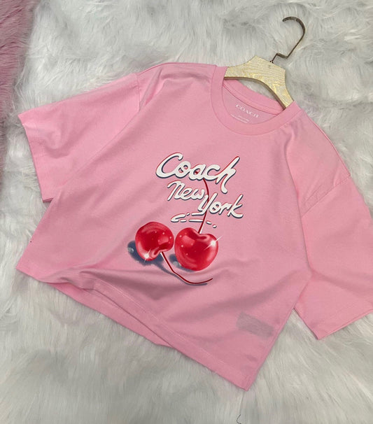 Coach Women Airbrushed Cherry Organic Cotton Cropped T Shirt - SALE