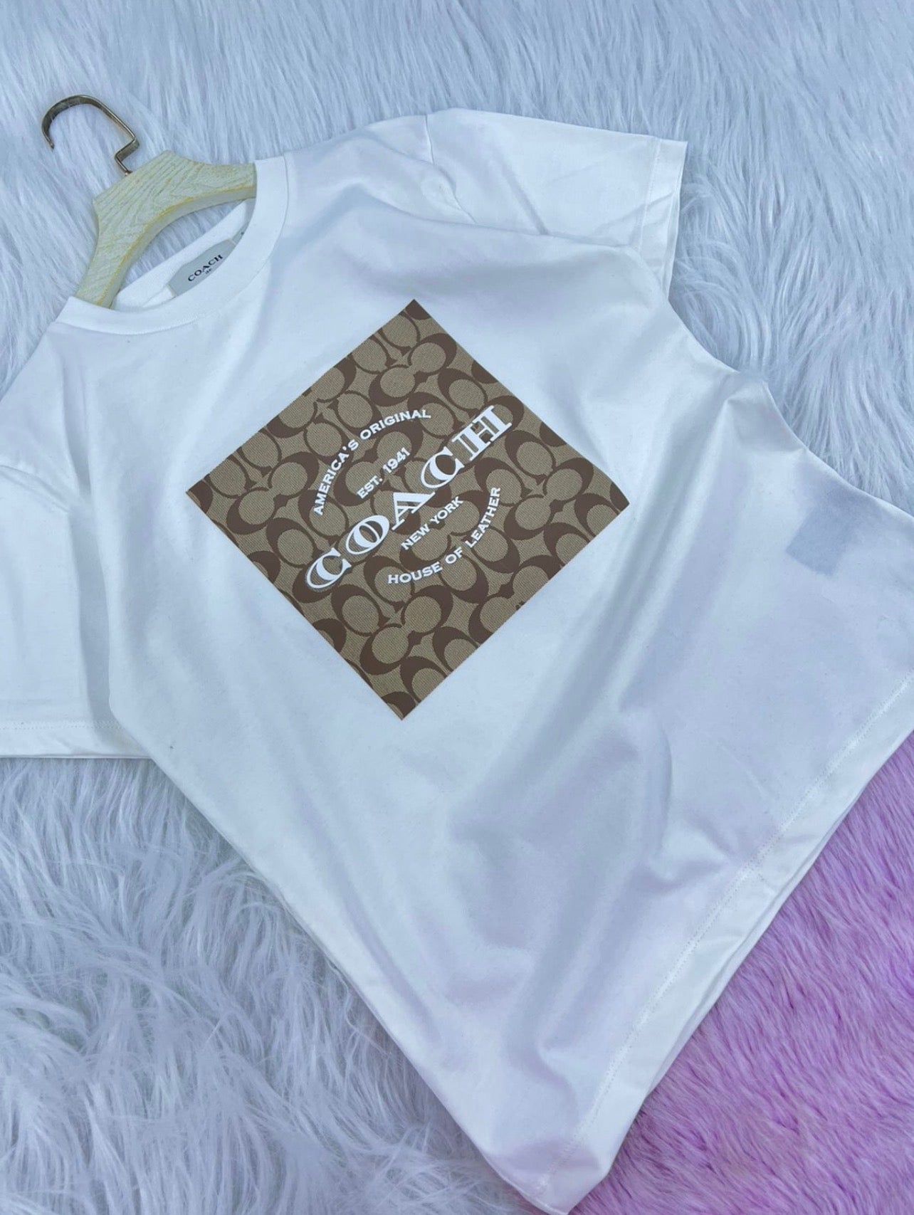 Coach Signature Square T-Shirt Organic Pima Cotton for Women Relaxed Fit