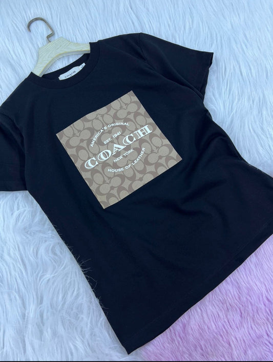Coach Signature Square T-Shirt Organic Pima Cotton for Women Relaxed Fit